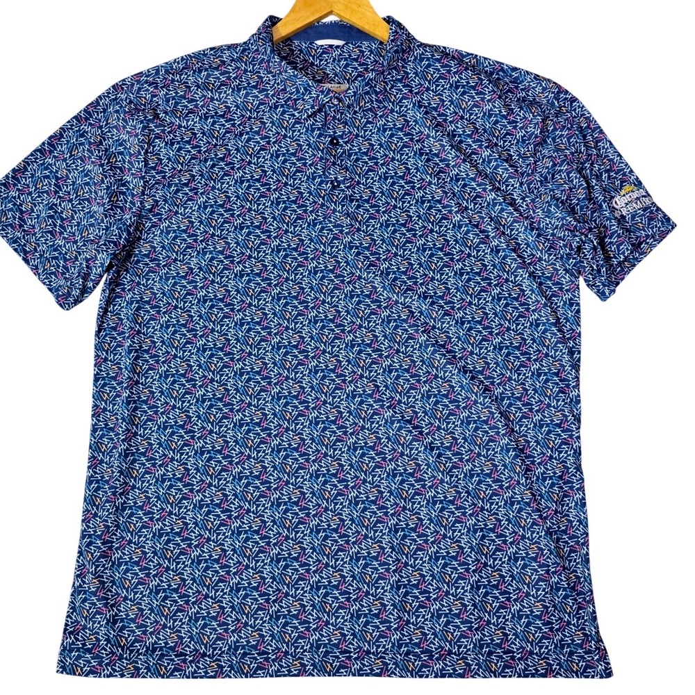 Swannies Mens 2XL Golf Polo Blue Lightning Bolt Print Performance Corona Premier
